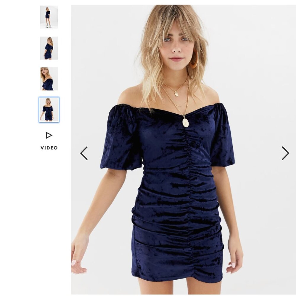 🌌 velvet mini dress with ruching and puff sleeve 🌌